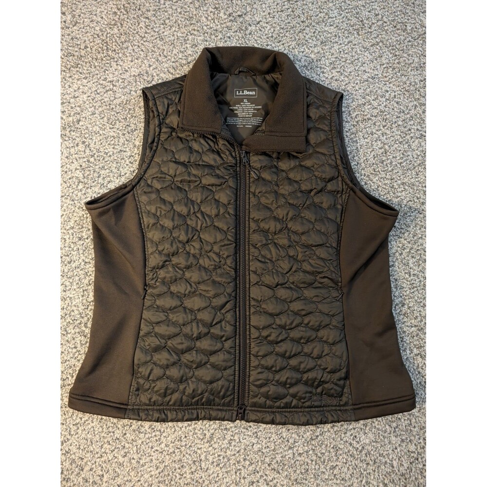 LL Bean Womens XL Brown Thinsulate Quilted Vest Stretch Side Panels